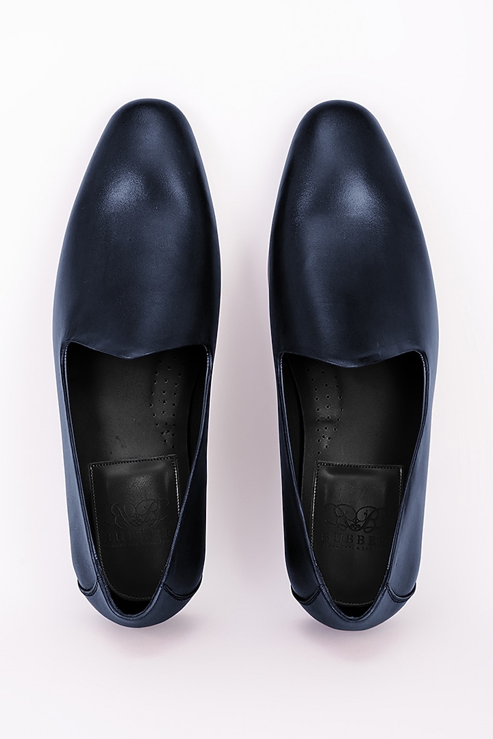 Navy Blue Italian Leather Mojris by Bubber Couture at Pernia's Pop Up Shop