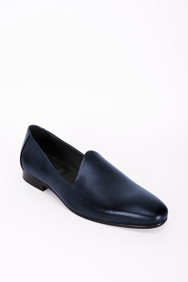 Navy Blue Italian Leather Mojris by Bubber Couture at Pernia's Pop Up Shop