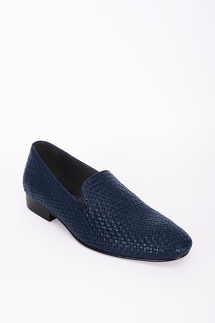 Blue Italian Leather Moccasins by Bubber Couture at Pernia's Pop Up Shop