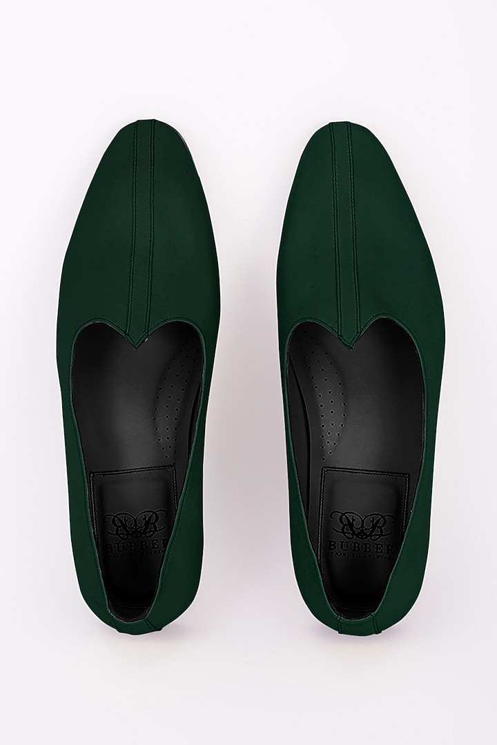 Bottle Green Italian Leather Mojris by Bubber Couture at Pernia's Pop Up Shop