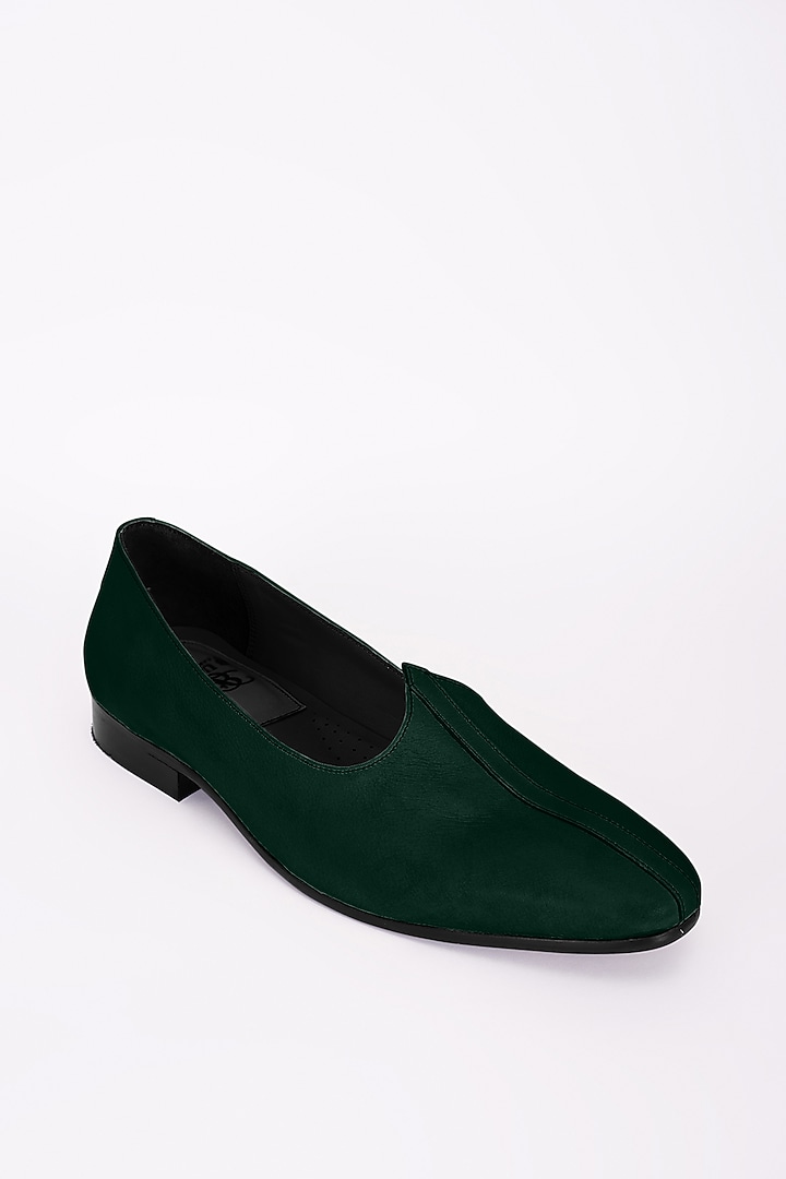 Bottle Green Italian Leather Mojris by Bubber Couture at Pernia's Pop Up Shop