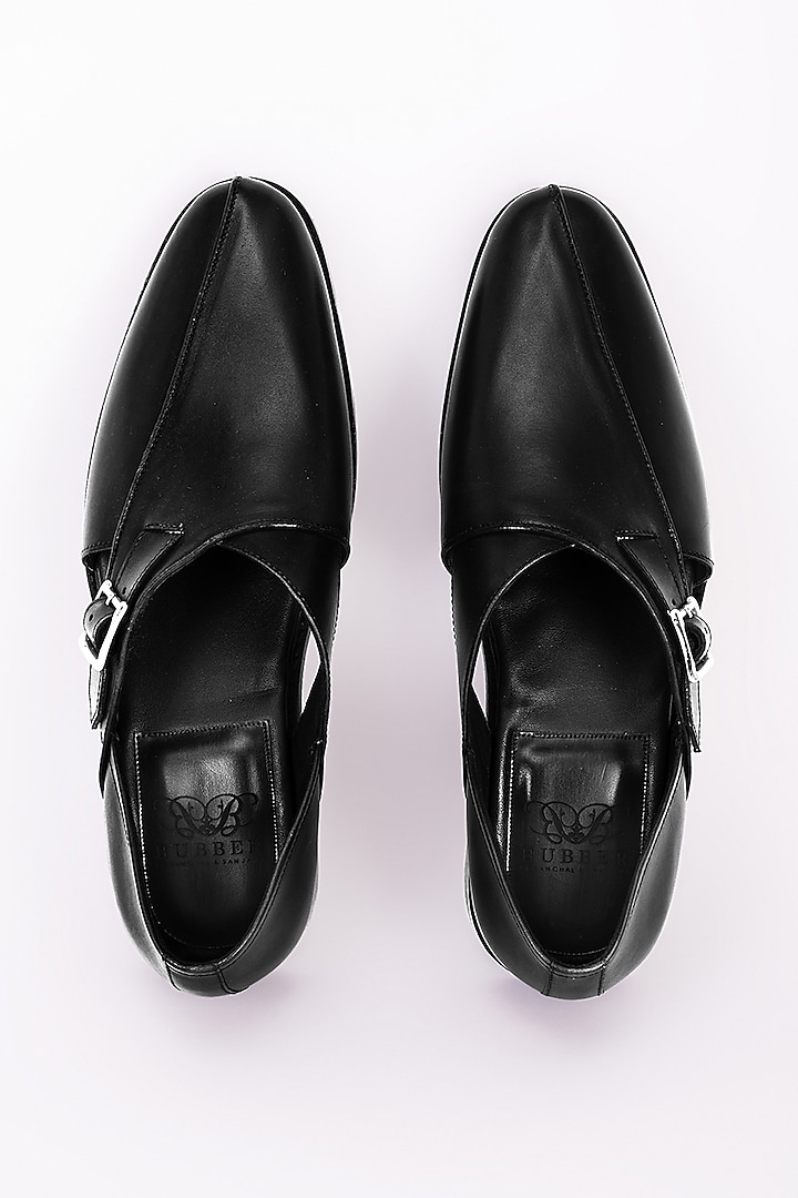 Black Italian Leather Peshawari Sandals by Bubber Couture at Pernia's Pop Up Shop