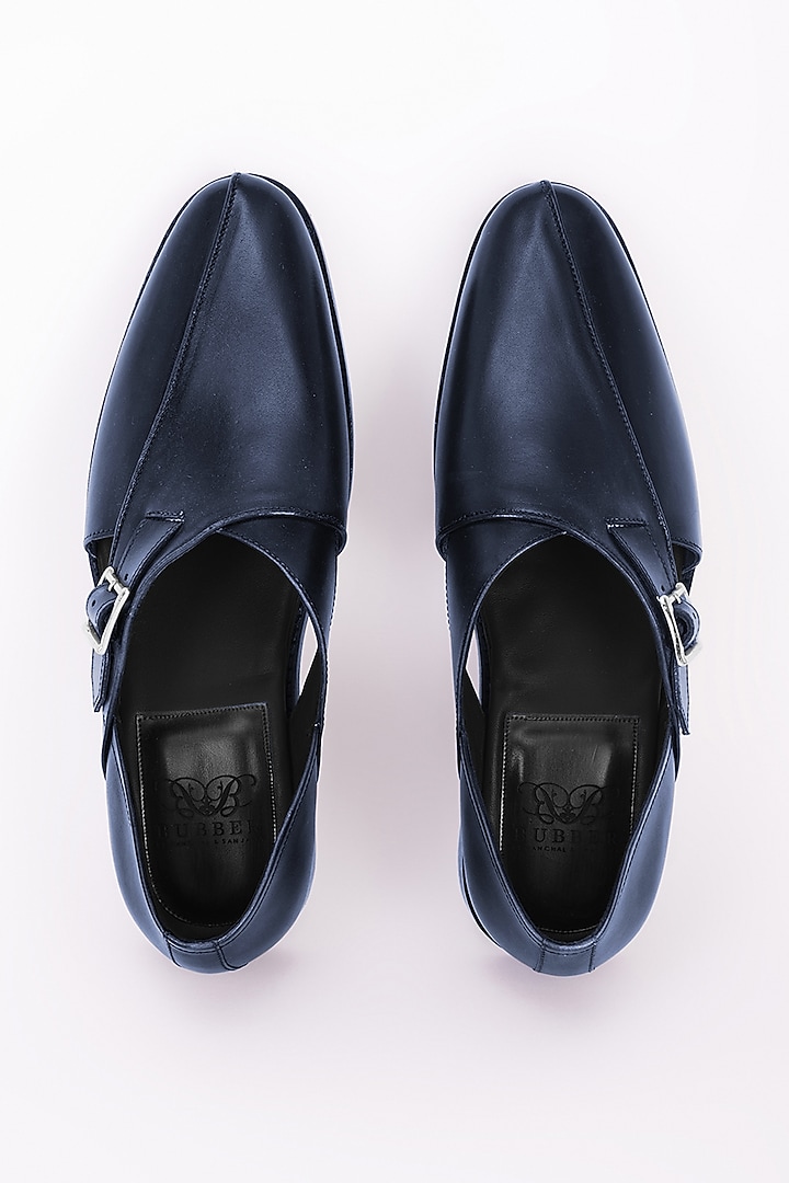 Navy Blue Italian Leather Peshawari Sandals by Bubber Couture at Pernia's Pop Up Shop