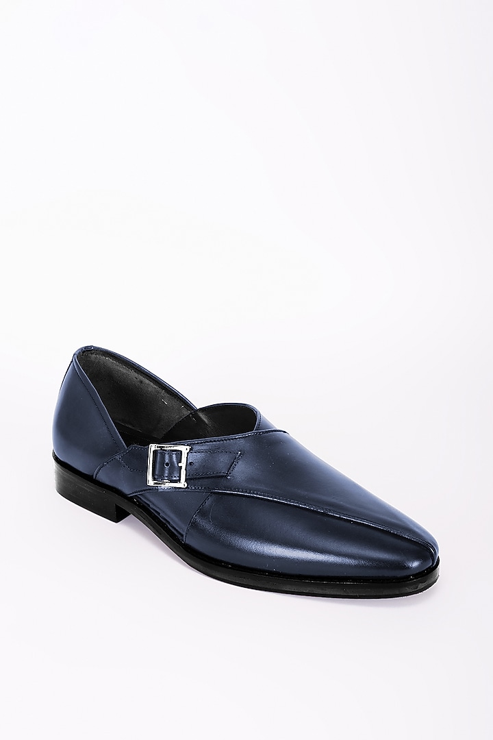 Navy Blue Italian Leather Peshawari Sandals by Bubber Couture at Pernia's Pop Up Shop