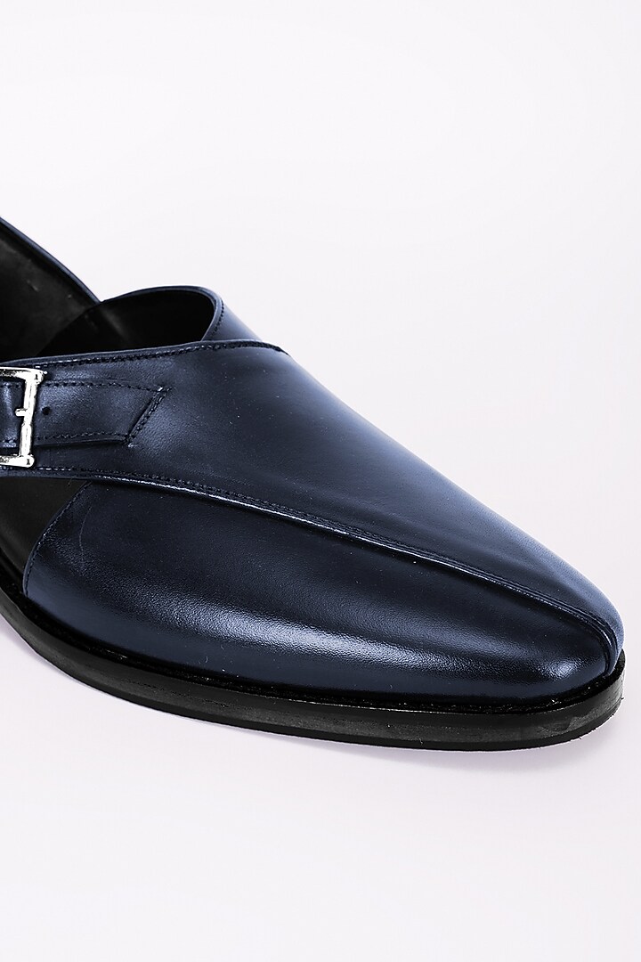 Navy Blue Italian Leather Peshawari Sandals by Bubber Couture at Pernia's Pop Up Shop