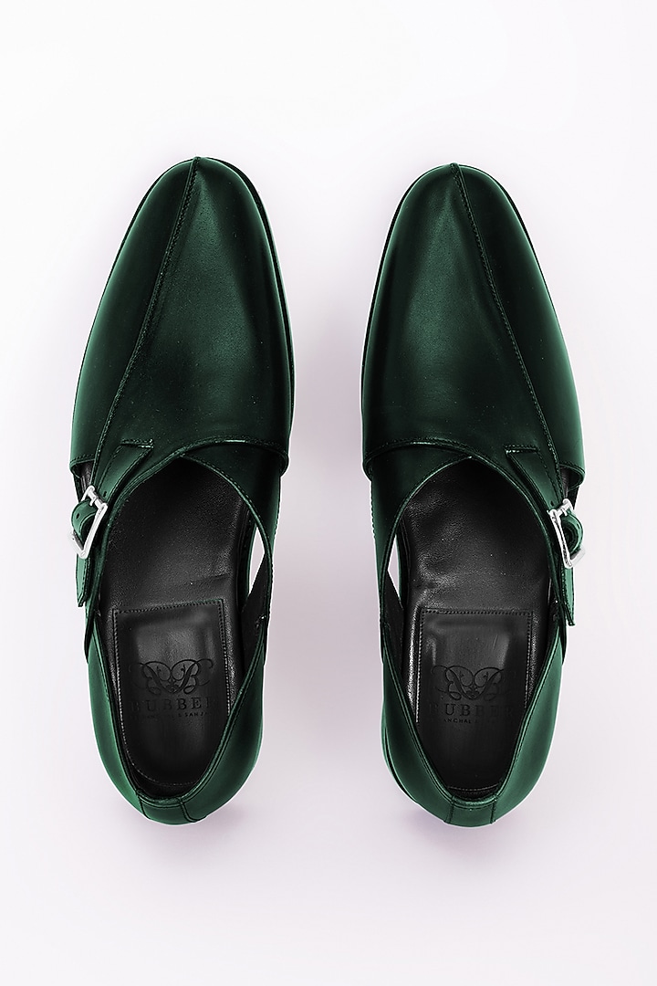 Bottle Green Italian Leather Peshawari Sandals by Bubber Couture at Pernia's Pop Up Shop