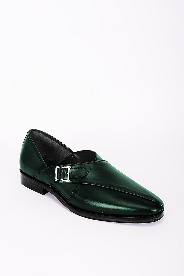 Bottle Green Italian Leather Peshawari Sandals by Bubber Couture at Pernia's Pop Up Shop