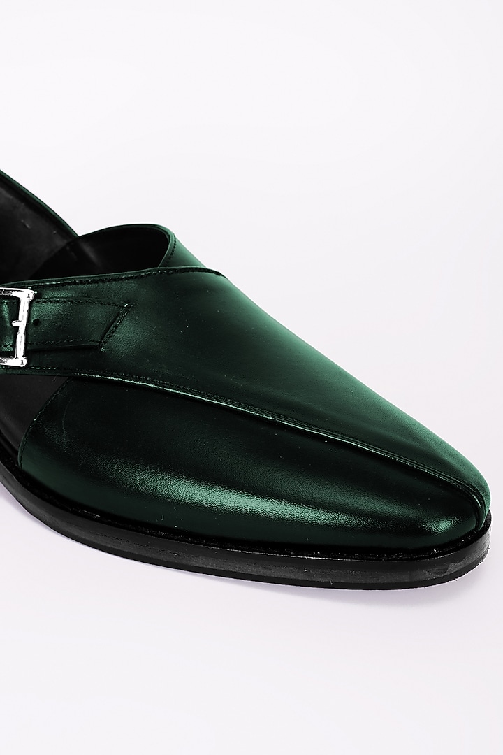 Bottle Green Italian Leather Peshawari Sandals by Bubber Couture at Pernia's Pop Up Shop