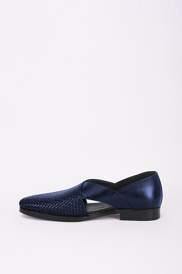 Navy Blue Italian Leather Peshawari Sandals by Bubber Couture