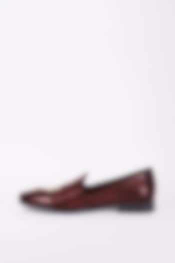 Burgundy Italian Leather Embroidered Mojris by Bubber Couture