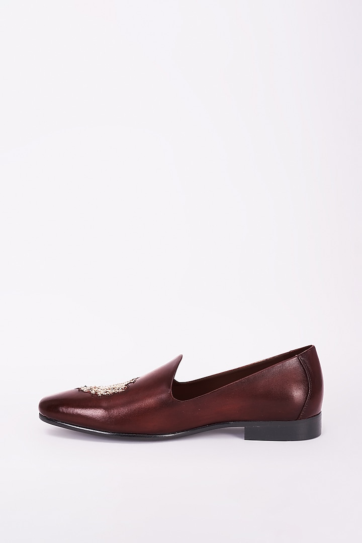 Burgundy Italian Leather Embroidered Mojris by Bubber Couture