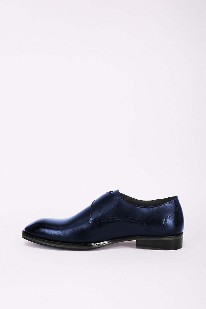 Navy Blue Italian Leather Monk Strap Shoes by Bubber Couture at Pernia's Pop Up Shop