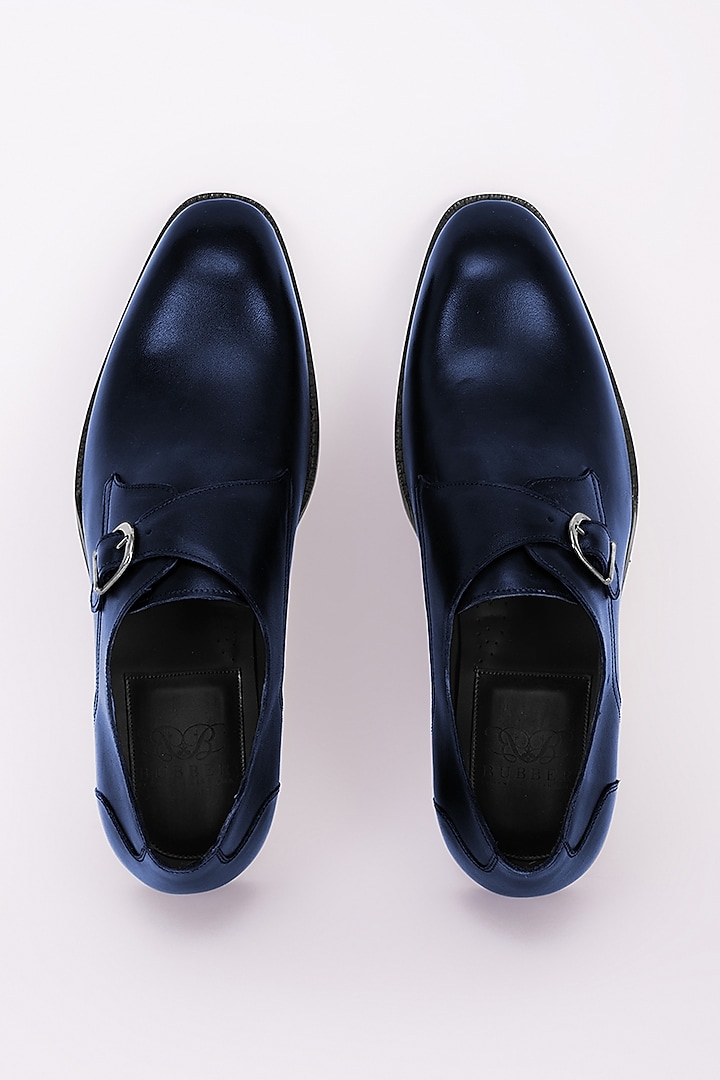 Navy Blue Italian Leather Monk Strap Shoes by Bubber Couture at Pernia's Pop Up Shop