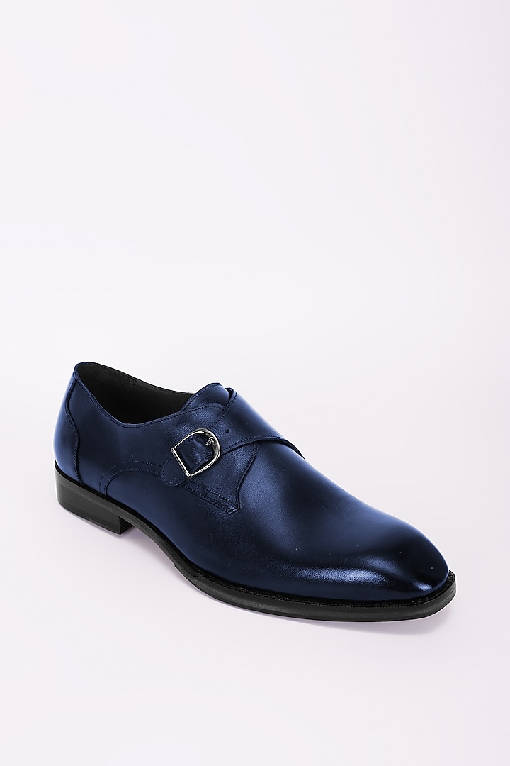 Navy Blue Italian Leather Monk Strap Shoes by Bubber Couture at Pernia's Pop Up Shop
