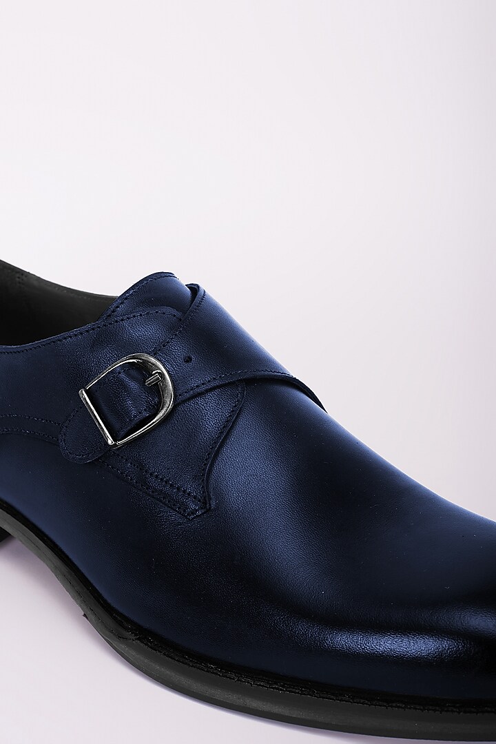 Navy Blue Italian Leather Monk Strap Shoes by Bubber Couture at Pernia's Pop Up Shop