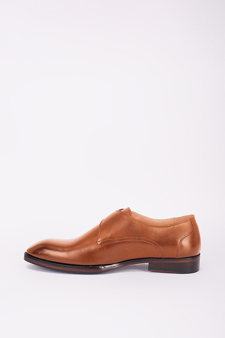 Tan Italian Leather Monk Strap Shoes by Bubber Couture at Pernia's Pop Up Shop