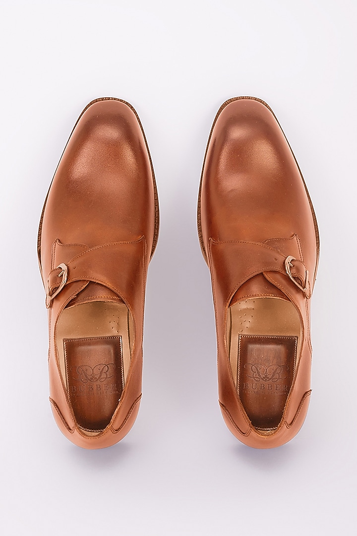 Tan Italian Leather Monk Strap Shoes by Bubber Couture at Pernia's Pop Up Shop