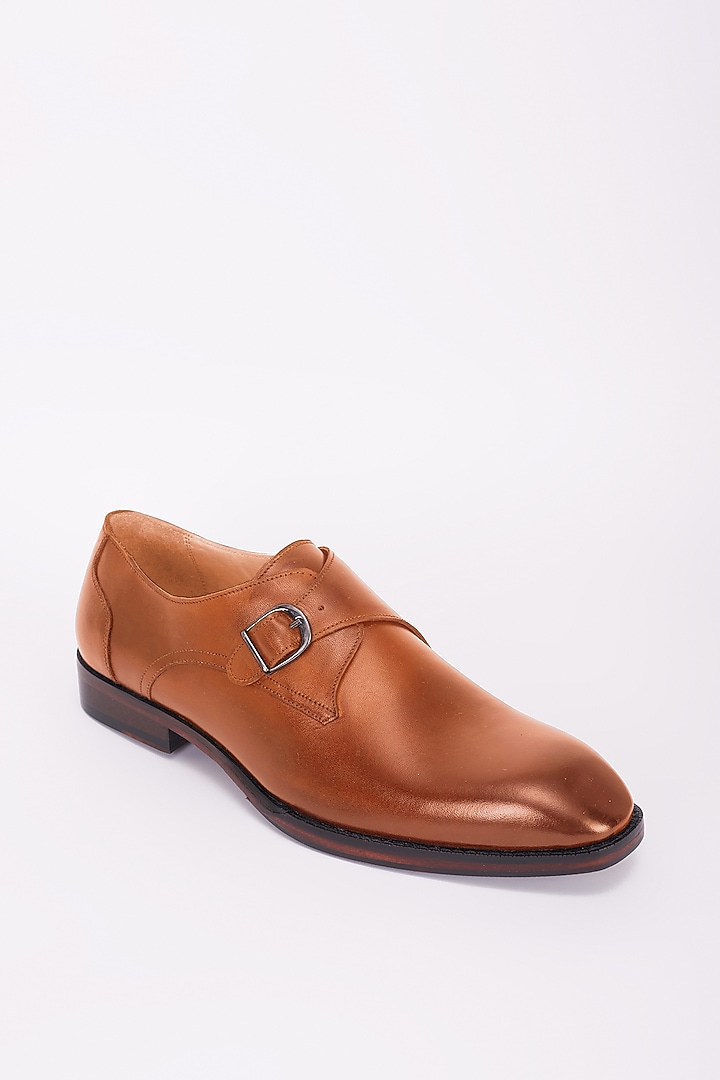 Tan Italian Leather Monk Strap Shoes by Bubber Couture at Pernia's Pop Up Shop