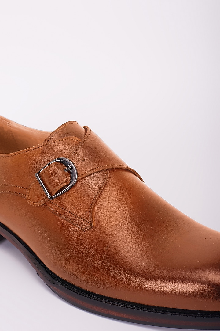 Tan Italian Leather Monk Strap Shoes by Bubber Couture at Pernia's Pop Up Shop