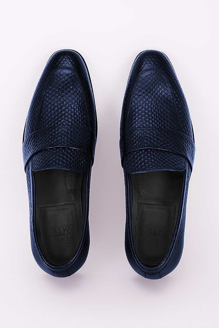 Navy Blue Italian Leather Moccasins by Bubber Couture at Pernia's Pop Up Shop