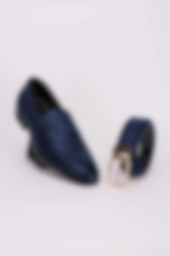 Navy Blue Italian Leather Moccasins & Belt by Bubber Couture