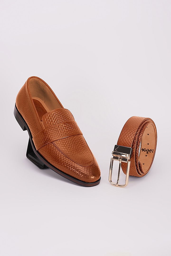 Tan Italian Leather Moccasins & Belt by Bubber Couture