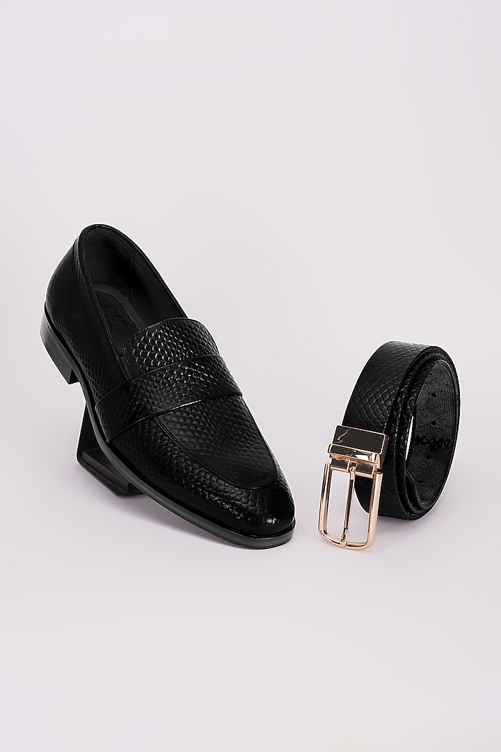 Black Italian Leather Moccasins & Belt by Bubber Couture at Pernia's Pop Up Shop