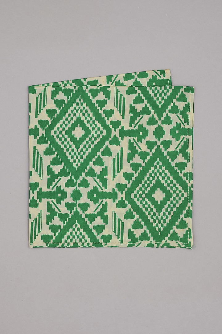 Green & Cream Printed Pocket Square by Bubber Couture at Pernia's Pop Up Shop