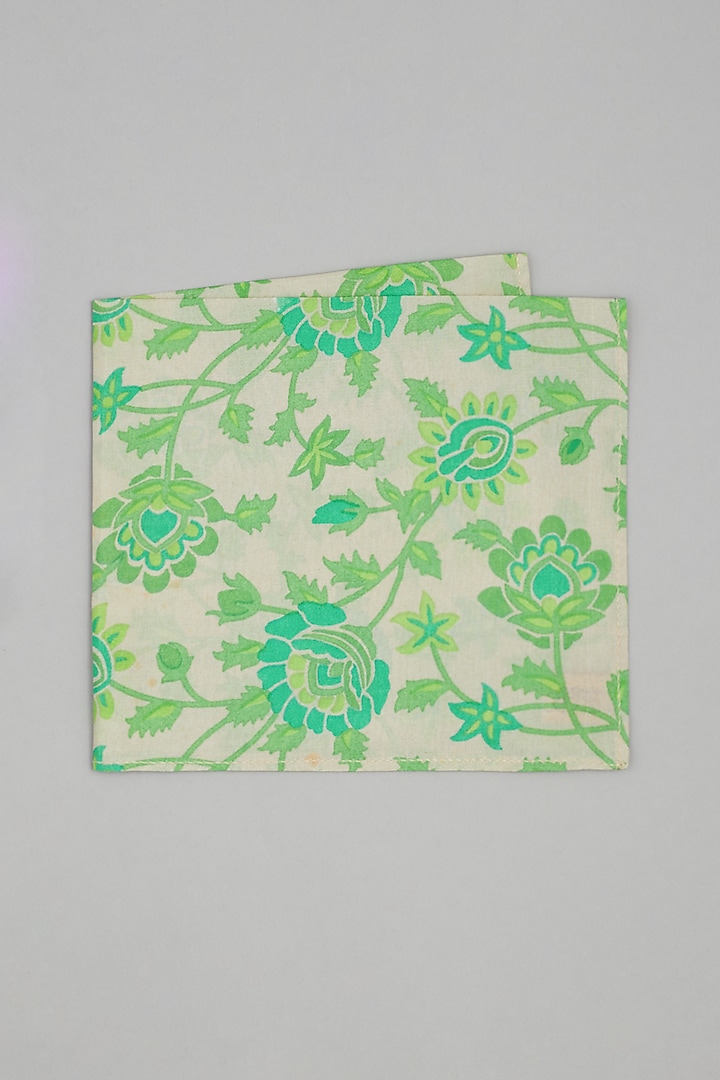 Beige & Green Floral Printed Pocket Square by Bubber Couture
