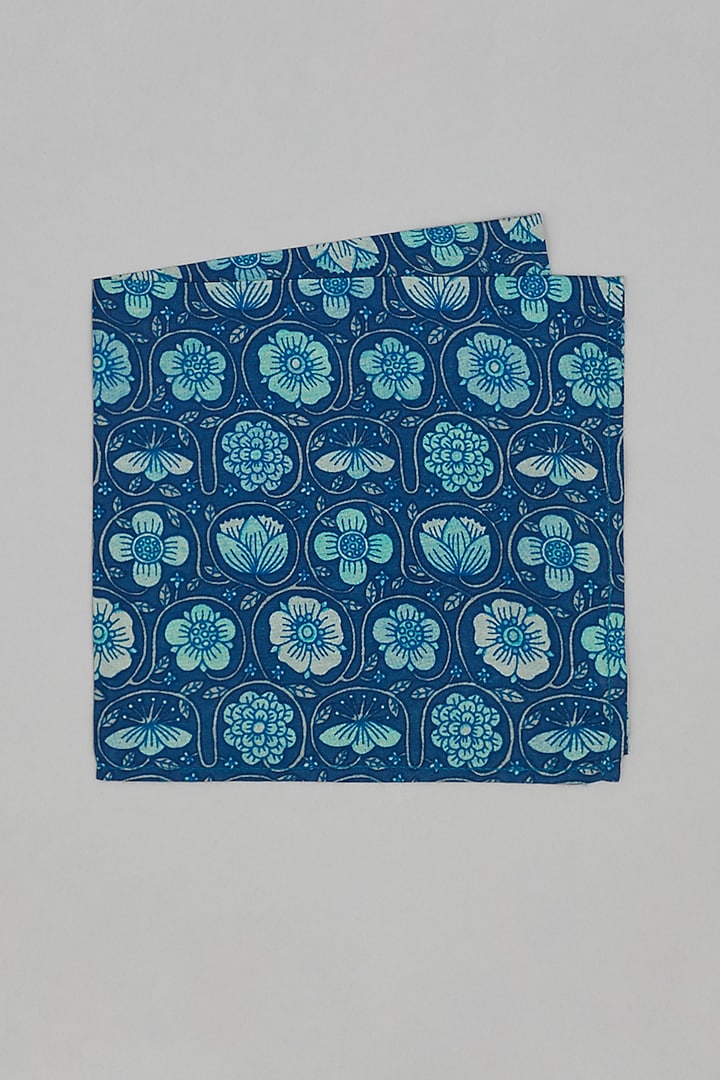 Blue & Teal Floral Printed Pocket Square by Bubber Couture