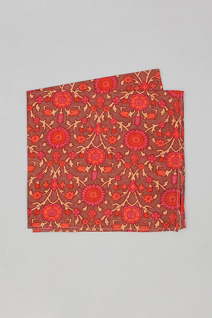 Red & Maroon Floral Printed Pocket Square by Bubber Couture