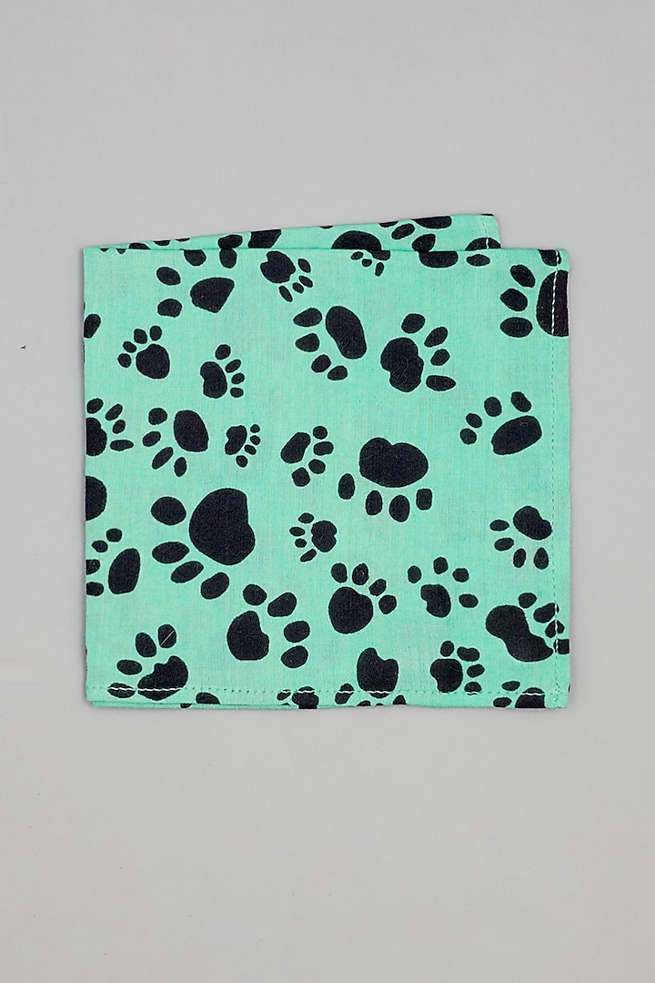 Aqua Blue Paw Printed Pocket Square by Bubber Couture