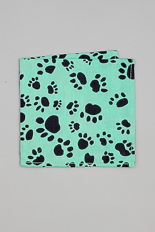 Aqua Blue Paw Printed Pocket Square by Bubber Couture