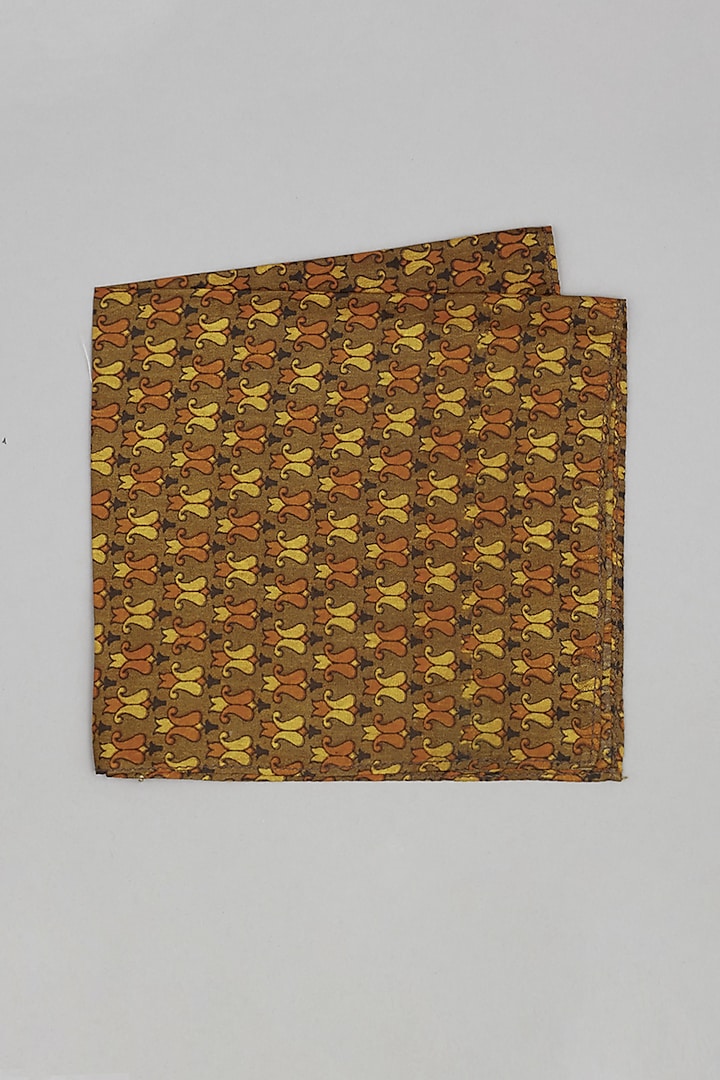 Mustard & Yellow Printed Pocket Square by Bubber Couture