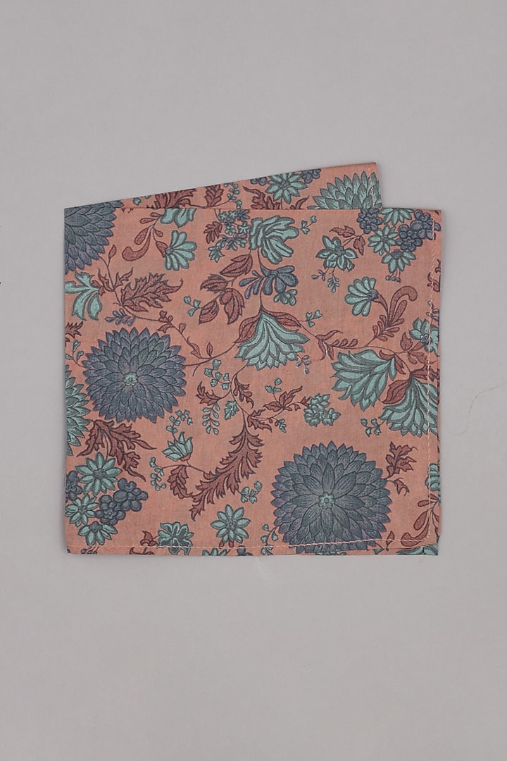 Salmon Pink & Turquoise Printed Pocket Square by Bubber Couture