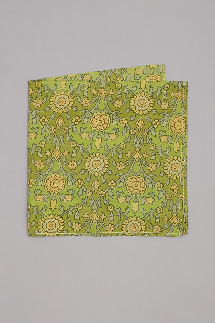 Green & Yellow Printed Pocket Square by Bubber Couture