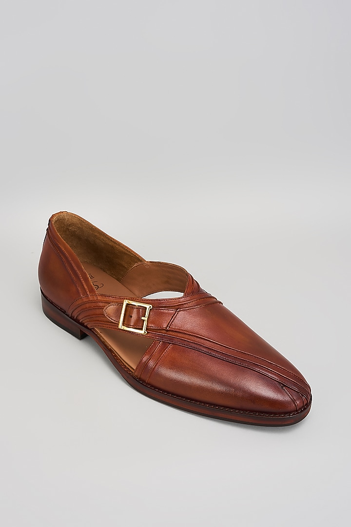 Tan Premium Italian Leather Pintuck Peshawari Sandals by Bubber Couture at Pernia's Pop Up Shop