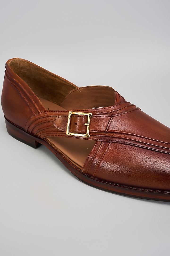 Tan Premium Italian Leather Pintuck Peshawari Sandals by Bubber Couture at Pernia's Pop Up Shop