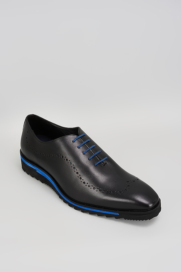 Black & Blue Premium Italian Leather Lace-Up Shoes by Bubber Couture at Pernia's Pop Up Shop