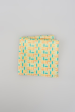 Yellow Silk Digital Printed Pocket Square by Bubber Couture