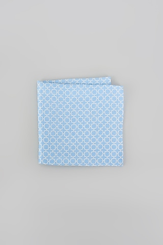 Sky Blue Silk Chainmail Digital Printed Pocket Square by Bubber Couture