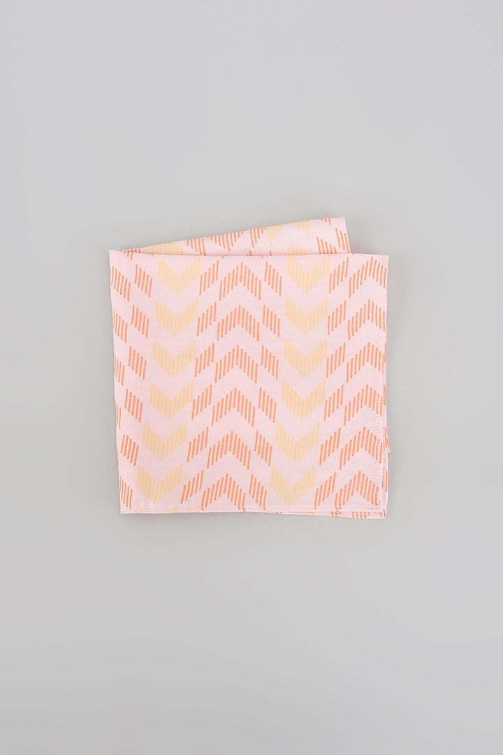 Baby Pink & Yellow Cotton Arrowhead Printed Pocket Square by Bubber Couture