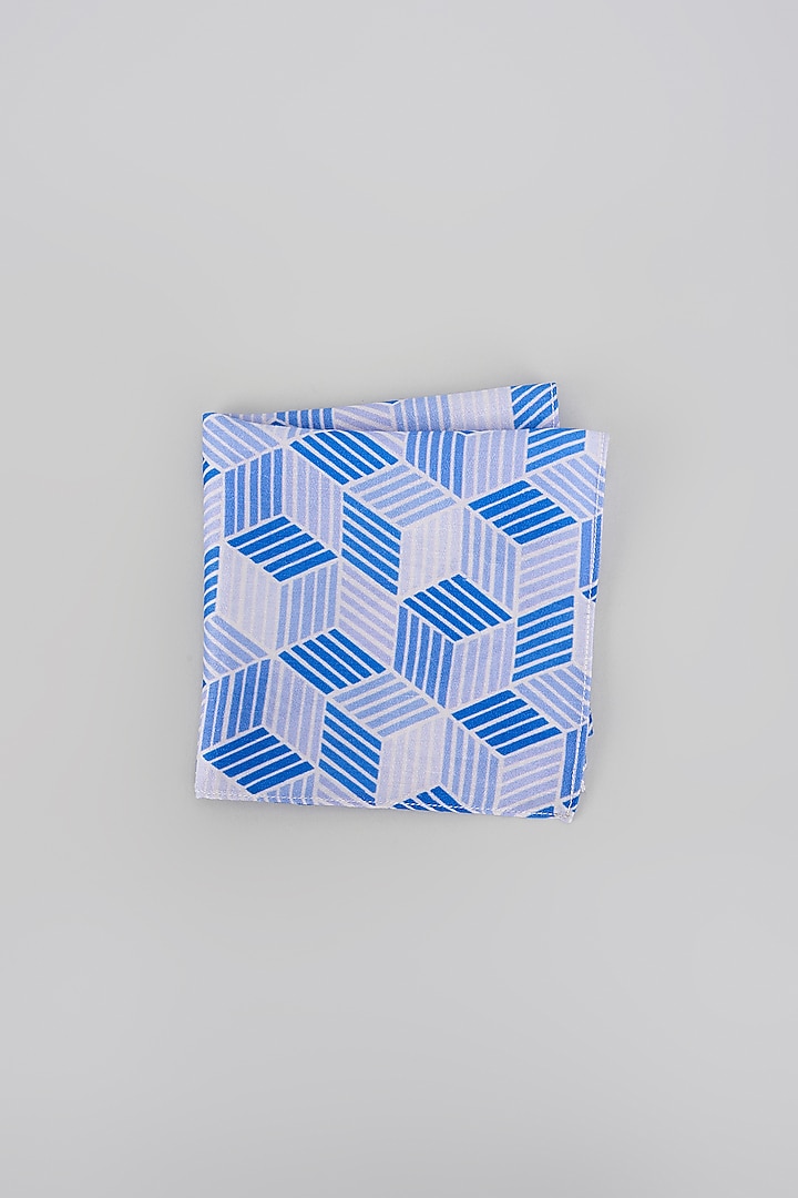 Blue Silk Hexagon Digital Printed Pocket Square by Bubber Couture