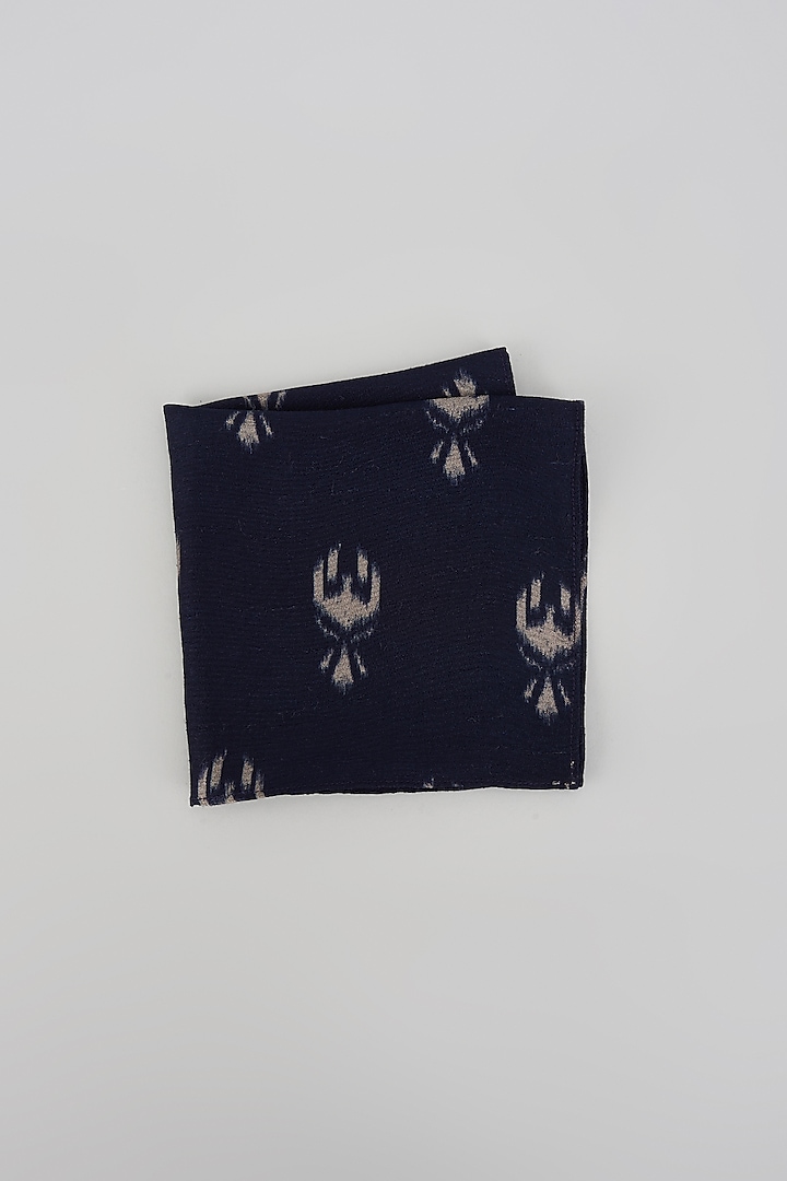 Navy Blue Silk Galea Digital Printed Pocket Square by Bubber Couture