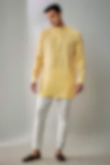 Yellow Linen Short Kurta by Bubber Couture at Pernia's Pop Up Shop