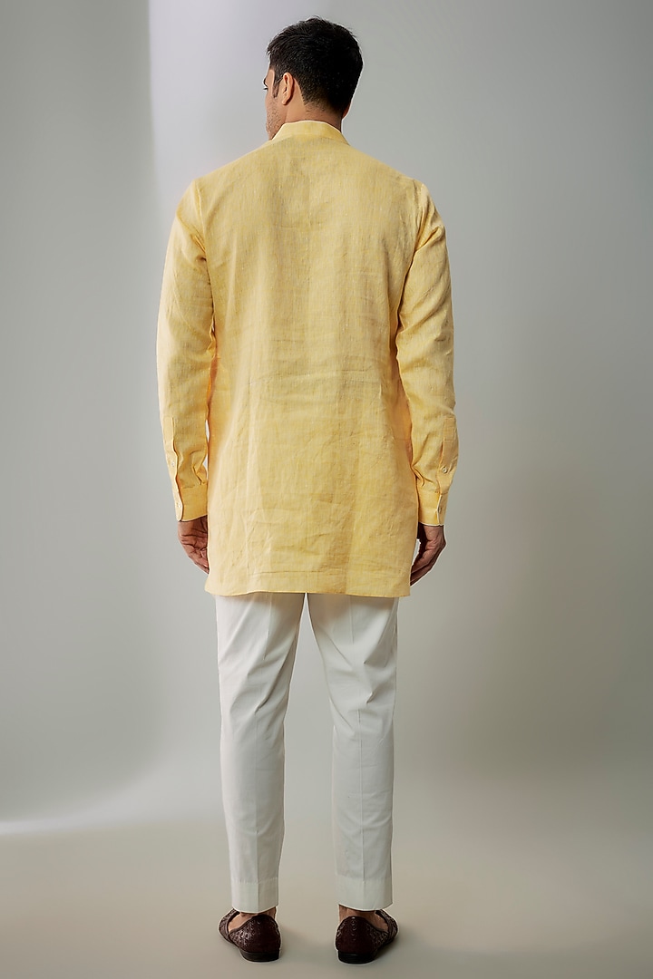 Yellow Linen Short Kurta by Bubber Couture at Pernia's Pop Up Shop