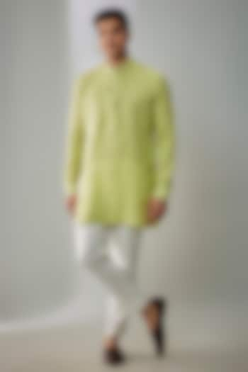 Green Linen Short Kurta by Bubber Couture