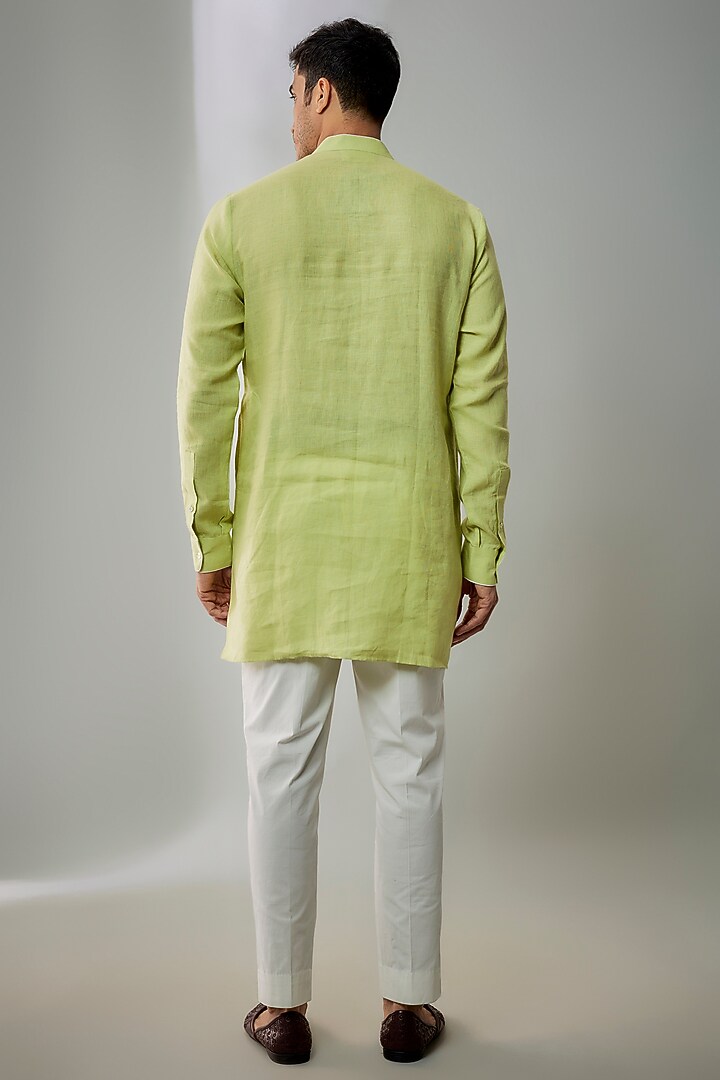Green Linen Short Kurta by Bubber Couture at Pernia's Pop Up Shop