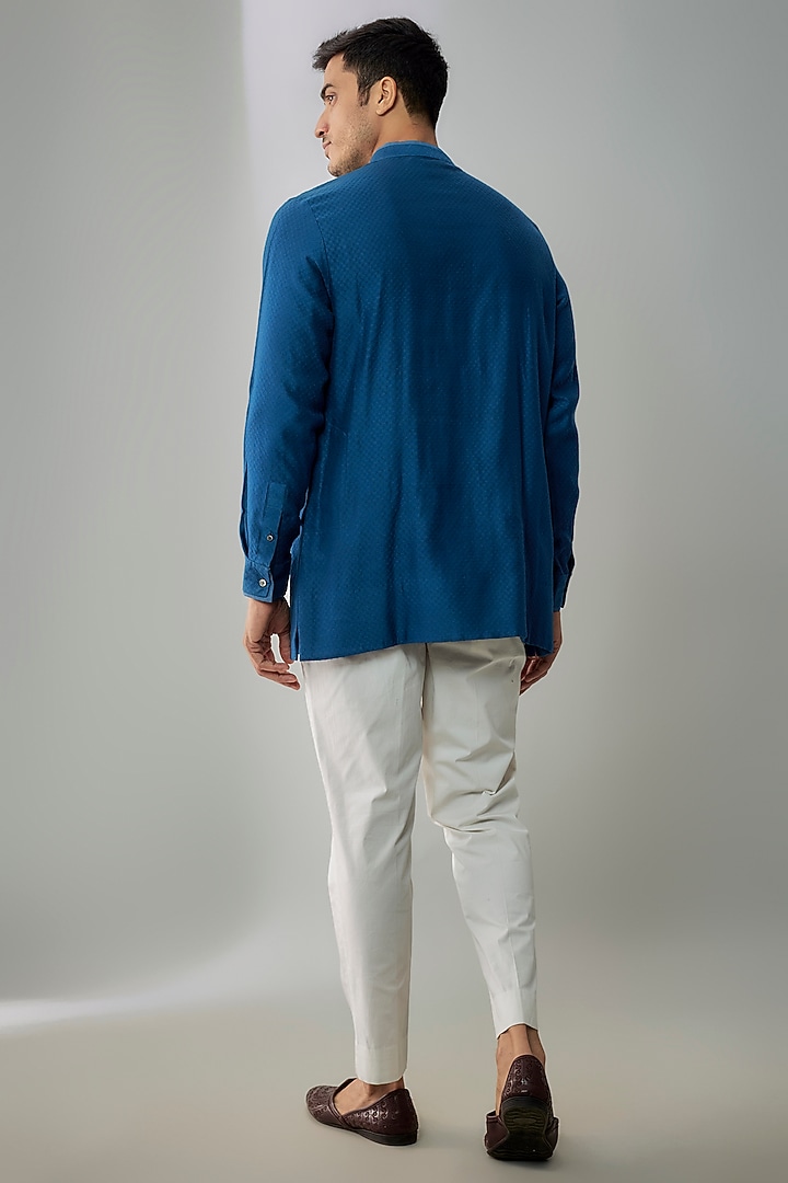 Blue Jacquard Silk Layered Shirt Kurta by Bubber Couture at Pernia's Pop Up Shop