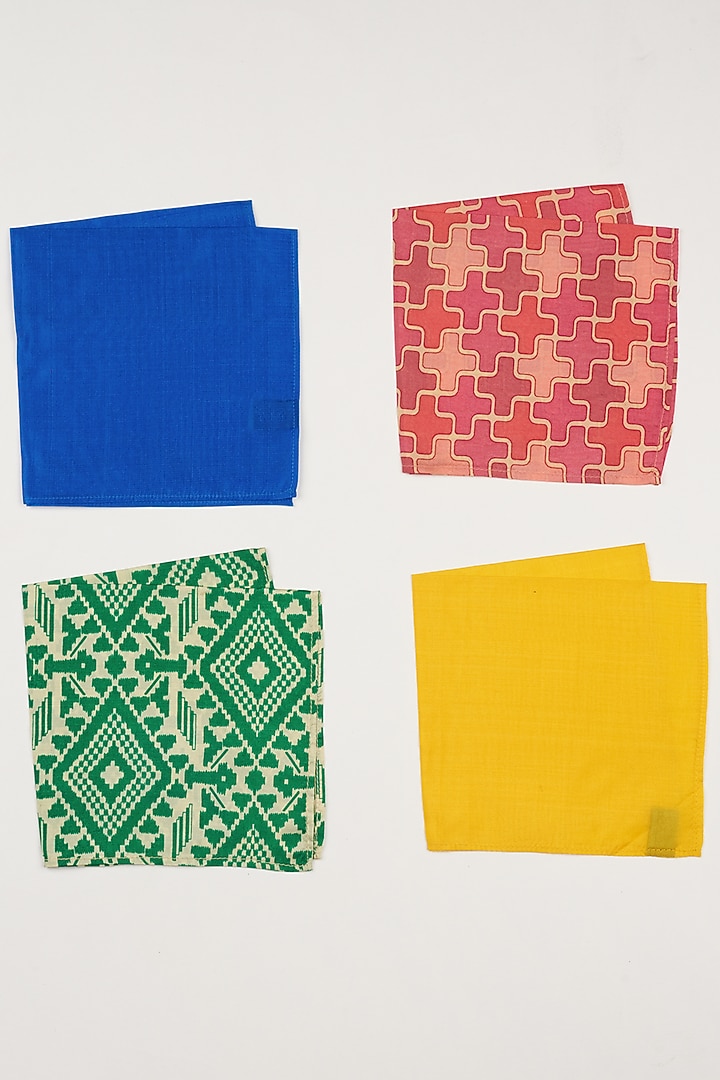 Multi Colored Bright Pocket Squares (Set Of 4) by Bubber Couture at Pernia's Pop Up Shop